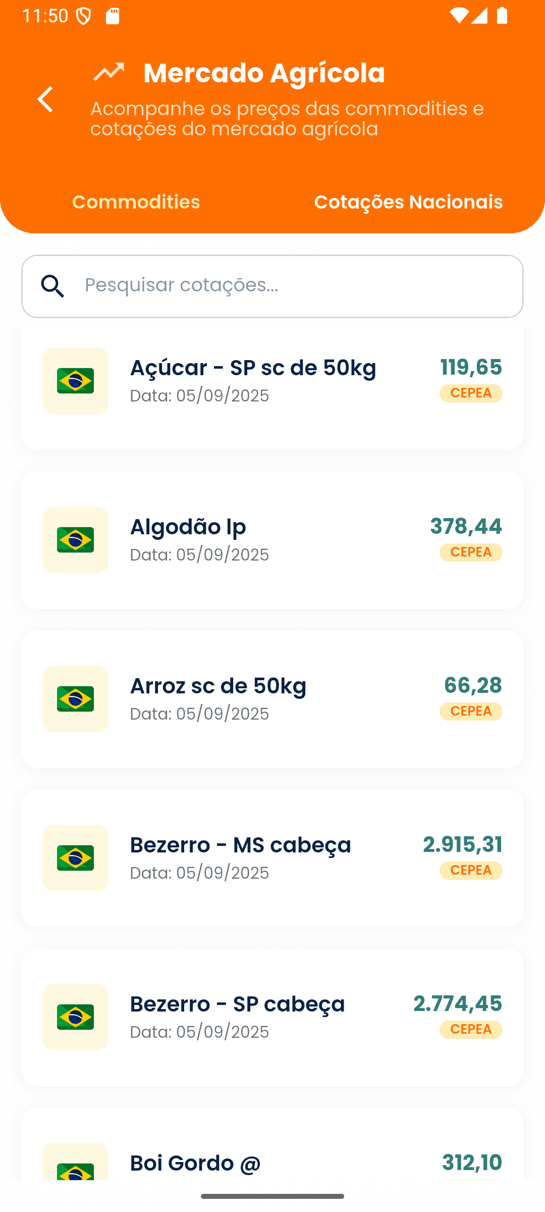 Cotações em Tempo Real Mockup 2