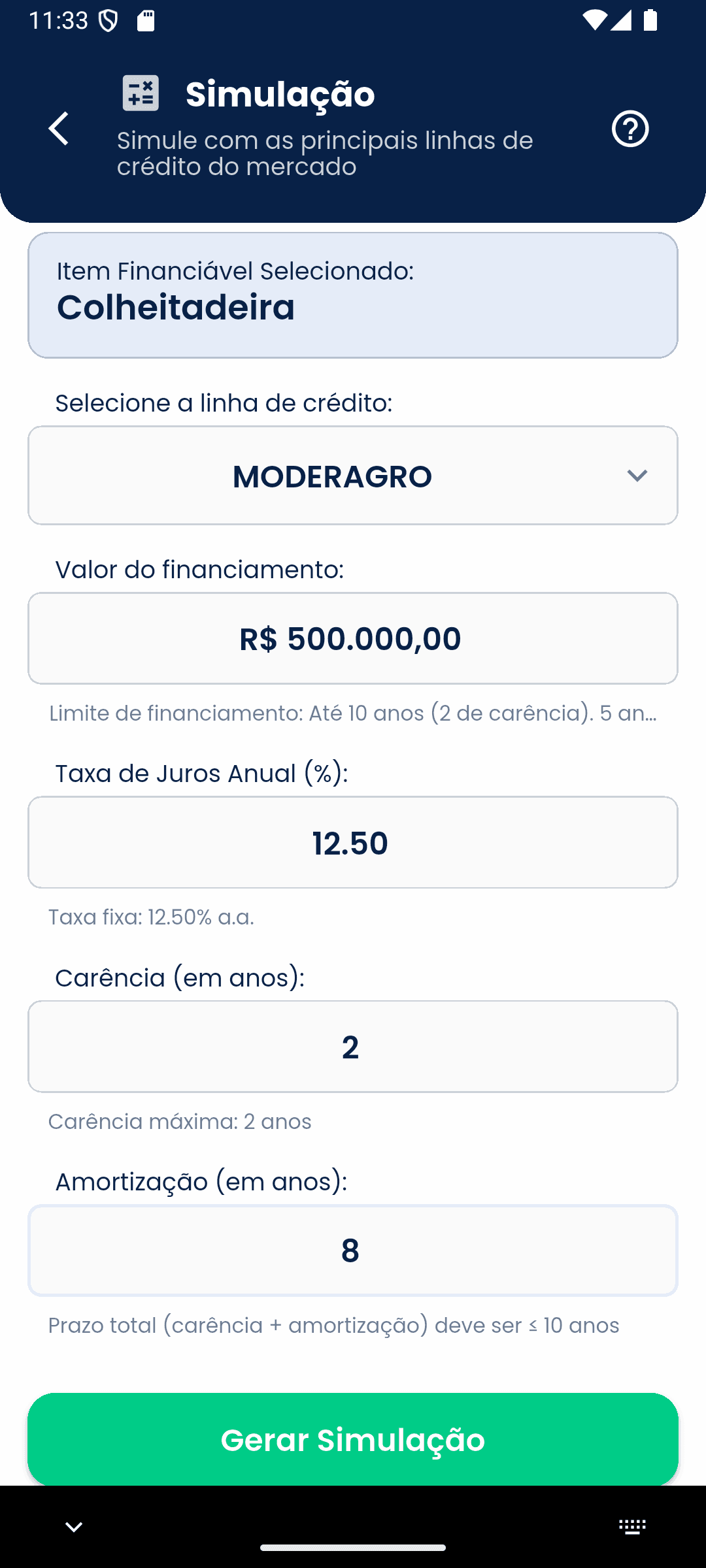Simulação de Financiamentos Mockup 2